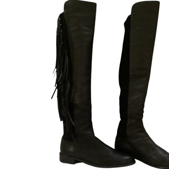 Stuart Weitzman 5050 Fringe Over The Knee Boot In Black Nappa Leather Size 7 - Picture 7 of 16